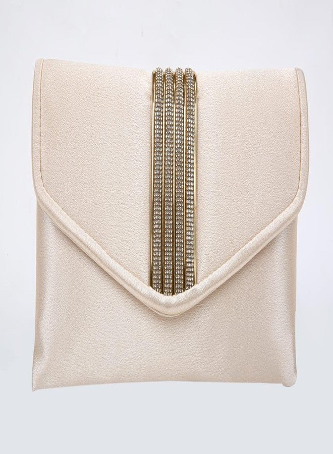 JI ACCESSORIES Midnight Glam Beaded Satin Clutch (Cream) - Image 2